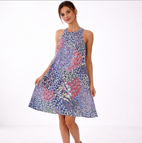 MSK Dresses & Skirts - MSK Colorful Patchwork Sleeveless Swing Dress Size S